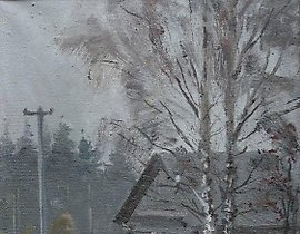 村庄。油画，帆布。40 x 30 厘米。