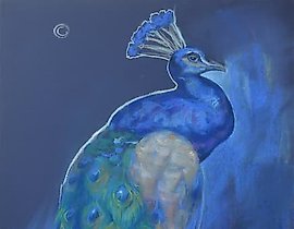 《孔雀。夜晚》。粉彩，纸。
