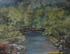 森林小溪 油，纸板