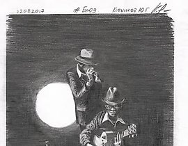 "Blue pencil, paper"