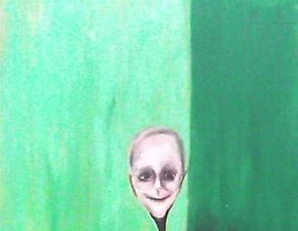 "Green fiberboard, acrylic paints"