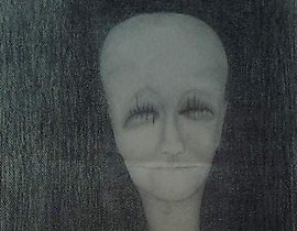 The text translates to "Blind paper, pencil, charcoal" in English.