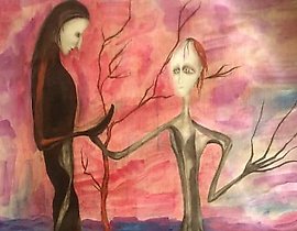 "Red wood watercolor, pencil, watercolor paper."