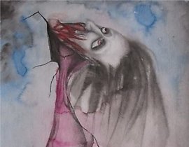 The translation of the text is: "Pain watercolor, pencil, watercolor paper."