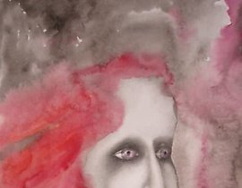 "Red smile watercolor, pencil, watercolor paper."