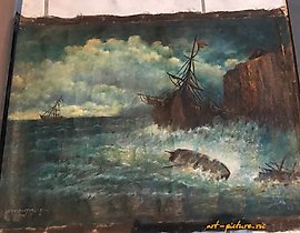 И.К. Айвазовский《狂风海浪中的船》油画的复制品（油彩/画布）