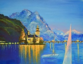 The translation of "Гмунден Холст, масло" into English is "Gmunden Holst, oil."