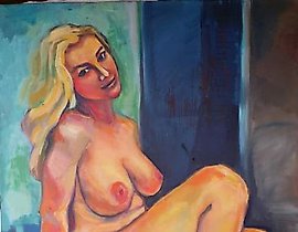 女人坐在椅子上，油画，画布