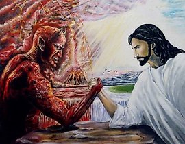 对比。善与恶。油画，画布上，无框架。