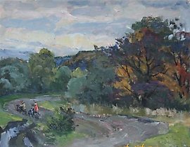 秋天的色彩。纸板，油画。40 x 50 cm