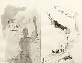 她梦中的影子 (The shadow of her dreams) 纸，墨水 (paper, ink)