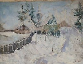 "Winter, Church in Biryusinsk Canvas, oil"