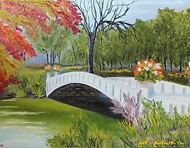 The bridge in Holst Park, oil painting