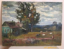 "Summer in the village of Maslo, hardboard"