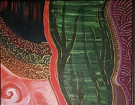 The translation of the text is: "Stubbornness Oil, acrylic"