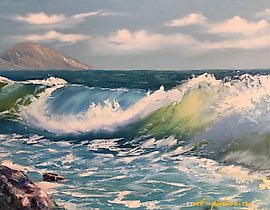 The translation of "Волна холст, масло" into English is "Wave canvas, oil."