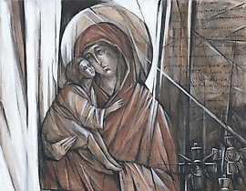 "The Prayer of the Cossack" from the series of paintings "Cossack Glory" watercolor, ink, whitewash, toned paper.