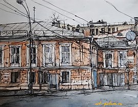 "Little Streets of Moscow" watercolor, ink, white paint, paper