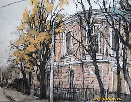 "Moscow Streets. The First Cold" watercolor, ink, white gouache, paper