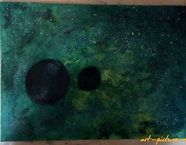 "Green Nebula, oil on cardboard"