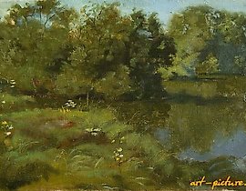 The text translates to "River Tyazhinka. oil on canvas."