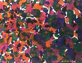 Giraffe bathing in the rays of the sunset. Paper, gouache.