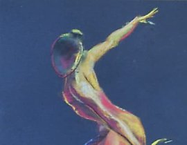 "Ballerina in red pastel, paper."