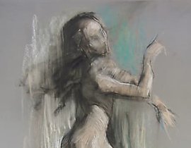 The text translates to "In the dance, pastel, paper."