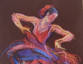 The translation of the text "Испанский танец пастель, бумага" into English is: "Spanish dance pastel, paper."