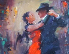 The translation of "танго масло, холст" into English is "tango oil, canvas."