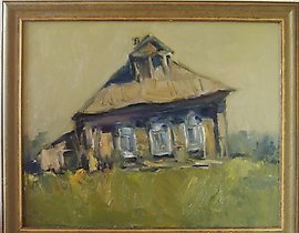 The translation of "деревенский старый дом масло, холст" into English is "village old house oil, canvas."