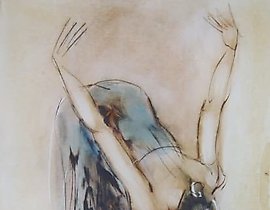 倾斜的芭蕾舞 ballerina 油画，纸板