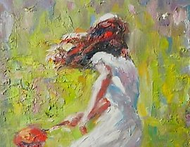 女孩与油画，帆布