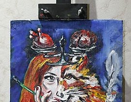 Self-portrait Oil, primed cardboard