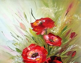 闪耀的罂粟油画，画布