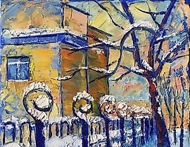 The translation of the text from Russian to English is: "Winter Square oil on canvas."