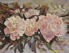 牡丹 油画，画布上框