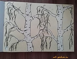 "Birches in Winter" Oil Pastel