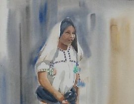 Mexican girl. Watercolor. 56 x 40 cm.