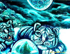 The translation of the text is: "There on unseen paths... Canvas oil."