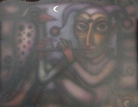 The translation of the text is: "Original Jester Parrot Acrylic Abstract Surrealist Painting."