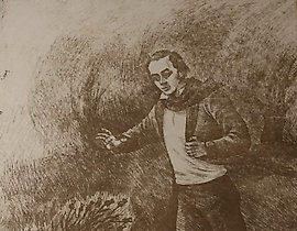 Poems. T.G. Shevchenko in Sedniv (from the series). Paper, sepia. 31 × 38 cm.