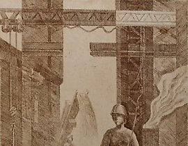 Painting workshop. Agricultural machinery factory (from the series). Paper, sepia. 42 × 29 cm.