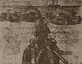 Fishermen. Fishing Days (from the series). Etching, aquatint. 14 × 11 cm.