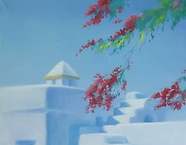 The translation of "Дом в Греции масло, холст" into English is "House in Greece oil, canvas."