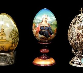 Russian jeweled cloisonne and silver covered egg, in two parts...