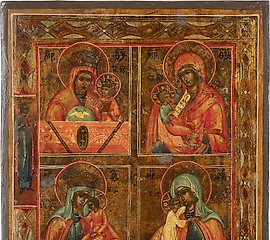 四面图标，上面有俄罗斯圣母的图像