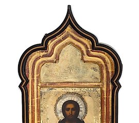 ICON REPRESENTING CHRIST WITH A PARTIALLY SILVERED RIZA...