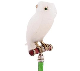 RUSSIAN SILVER JADE ENAMEL CRYSTAL OWL FIGURINE