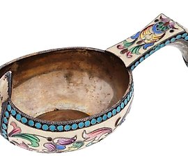 RUSSIAN GILT SILVER ENAMEL KOVSH